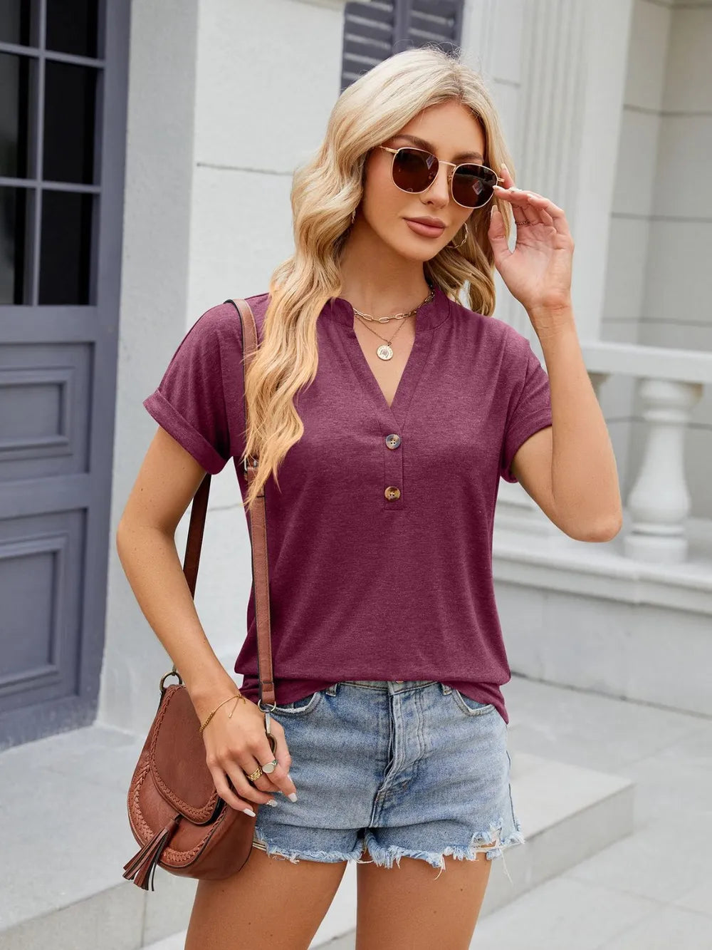 Notched Short Sleeve T-Shirt